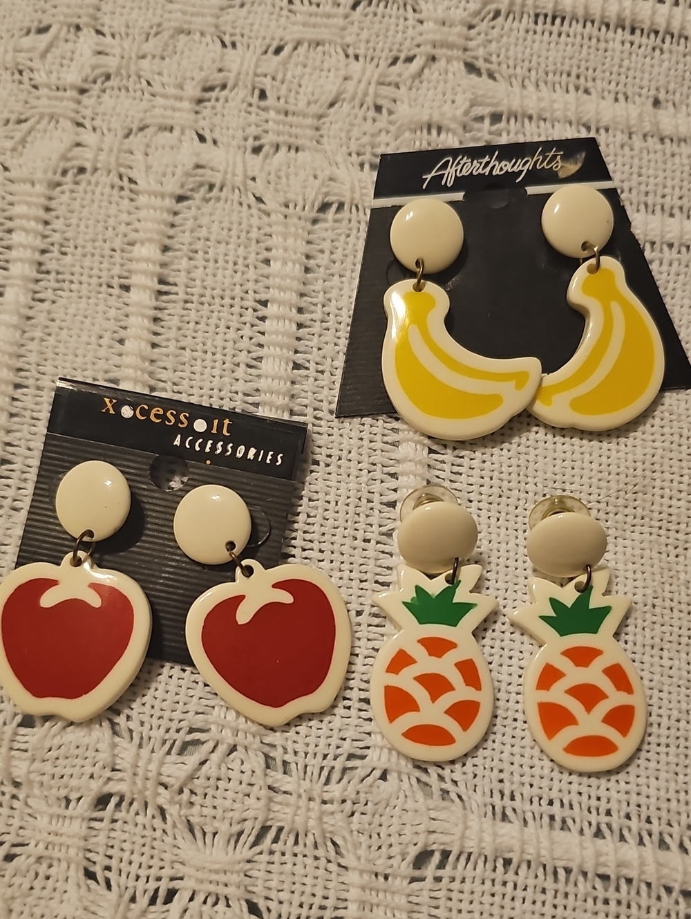 Vintage Fruit Earrings Banana, Apple Pineapple Dangle 80s Vintage Women